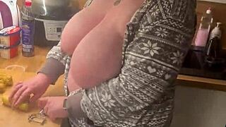 Two Huge Tits Kitchen Tease German Milf Lingerie