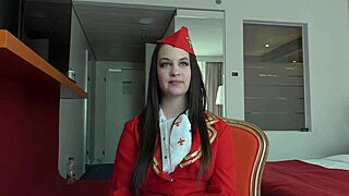 Air hostess angelina brill takes bbc bareback creampie in casting