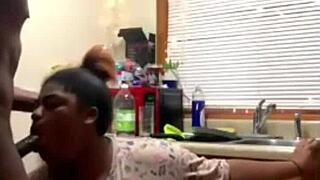 Homemade Kitchen Quickie with Horny Milf's Wet Shaved Pussy