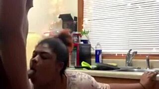 Homemade Kitchen Quickie with Horny Milf's Wet Shaved Pussy