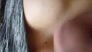 couple masturbates together until cum covers her tits