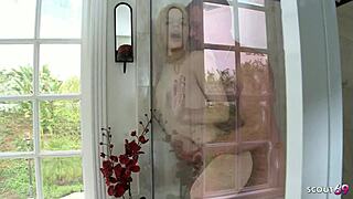 skinny blonde stepsis sneaks bro into shower for soapy deepthroat pounding