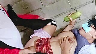 omg big cucumber stretching my pussy deep, cum inside please roommate