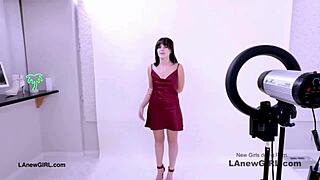 shy brunette teen model swallows cum after daddy producer seduces her on sofa during audition