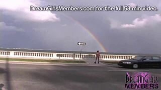 naked tanned slut rollerblades busy street flashing tits