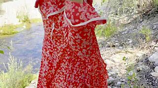 skinny latina flashes wet pussy outdoors then takes best blowjob cum on ass