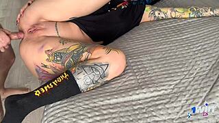 stepsis sneaks in and rides cock bent over doggystyle to cumshot!