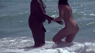 bbc pounds milf publicly on caribbean nude beach as hubby films voyeurs