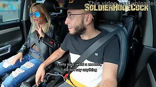 delicious big ass blonde milf gives wet car blowjob ends with creampie