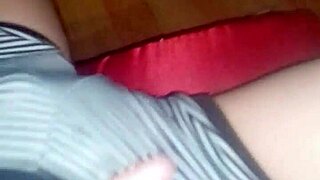 what if a skinny brunette locks the door and rubs her pussy through shorts till she explodes?