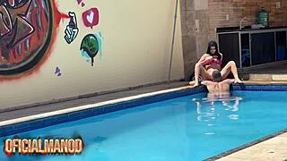 INSTA FAMOSA FROM PARAÍBA FUCKS TATTOOED STUD IN POOL—WATCH HER CRAZY RIDE!