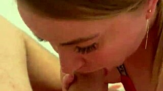 stepmom shows stepson new lingerie plays with huge cock in bed.