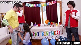 dude your girl's sloppy throat and pussy all mine on my birthday with buds watching