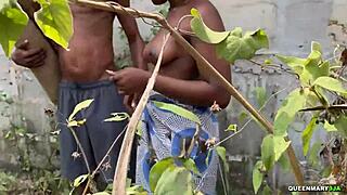 horny 18yo ebony teen fucks on granny's old outdoor mat closeup