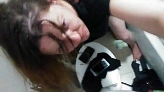 milf slut deepthroats then bends for doggystyle pounding in bathroom 🚿💦