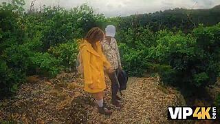 Crazy Hiker Girl Picks Up Old Man And Fucks Hard In Forest Outdoor Pussy Pounding