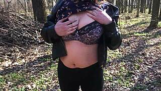 i tease my shaved pussy outdoors while he strokes his cock watching me cum