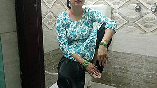 naughty stepmom rides stepson's cock cowgirl style while dirty talking in the toilet