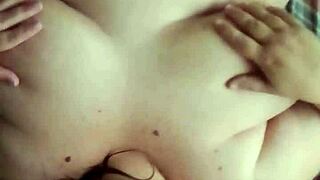 milf in bathtub fingers pussy then sucks stepson's cock deep rides for cum on boobs