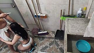 step-cousin films petite cutie washing up then she deepthroats his cock like a pro