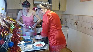 lingerie-clad thong chef tempts with erotic kitchen kisses