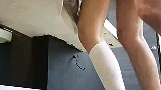 skinny sexy schoolgirl skirt lifted, fucked hard from behind till creampie