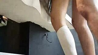 skinny sexy schoolgirl skirt lifted, fucked hard from behind till creampie