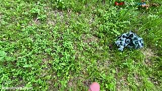 brunette heads outdoors alone stroking till she explodes cum everywhere