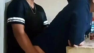 Alone with my maid my wife almost catches us screwing!