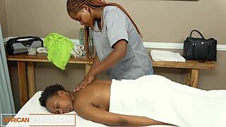 Ebony babe oils massive tits massages pussy fingers asshole for lesbian play