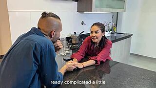 mi novio gives skinny latina teen rica mamada deepthroat blowjob in kitchen then rough missionary pussy pounding with monster cock