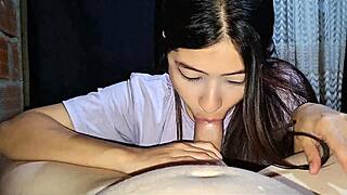 colombian babe delivers sloppy deep blowjob to best friend