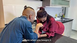 mi novio gives skinny latina teen rica mamada deepthroat blowjob in kitchen then rough missionary pussy pounding with monster cock