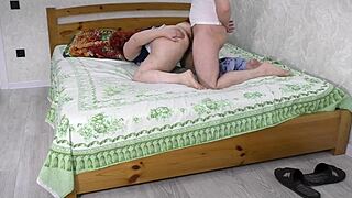 stepmom spreads on bed luring stepson into secret bedroom fuck