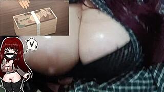 Chubby redhead milf teases with huge oiled tits and thick dildo