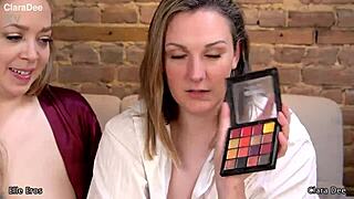 sissy clara dee in dress gets spitroasted pov by elle eros strapon