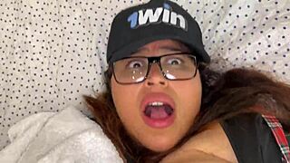 horny latina milf stepmother spreads pussy wide on bed begging for monster cock creampie