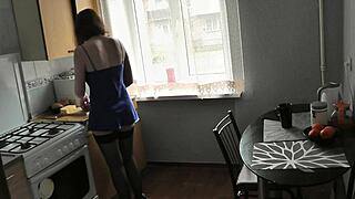 morning coffee in lingerie stockings sexy ass legs 😍