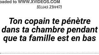 Boyfriend fucks whispering girlfriend silent risky sex tender moans family downstairs