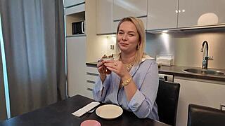 Blonde curvy fat stepmom big ass sucks cock bends over fucked homemade alone home