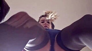 hot teen 18+ Elza Kom chokes on deepthroat gagging tight pussy fuck in lingerie heels