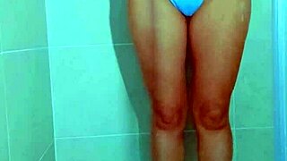 college brazilian beauty teases thong in steamy shower