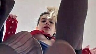 hot teen 18+ Elza Kom chokes on deepthroat gagging tight pussy fuck in lingerie heels