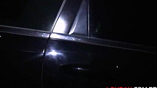 Brunette big ass shows pussy tits public car outdoor