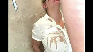 blonde stunner submits to first-time humiliation drenched in hot streams