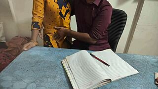 desi student slut bent over classroom desk for teacher's big cock creampie pounding