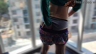 i'm gettin fucked risky by window strippin my cute milky tits hairy pussy showin!!