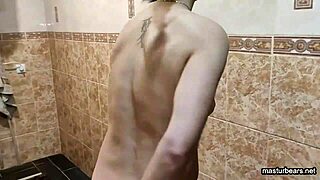 milf shaves her hairless pussy then toys it deep with buttplug anal insertion in bathroom mirror.