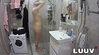 Luuv tattooed alice showers shaved pussy for show