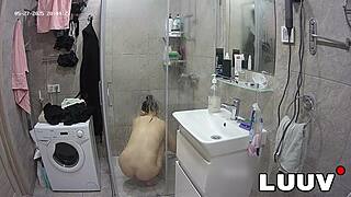 Luuv tattooed alice showers shaved pussy for show